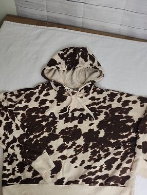 Ariat Cream & Brown Cow Print Hoodie with Logo